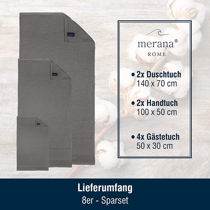 Набір рушників Merana Rome з махрової бавовни, 2 шт, 50x100 см, сірий, 100% бавовна, OEKO-TEX, 590 GSM, м'які, пухнасті, без ворсу, люкс якість