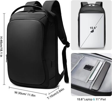 Чоловічий водонепроникний рюкзак HEROIC KNIGHT для ноутбука 15.6" з USB, антивор, діловий, для подорожей, роботи, університету, чорний