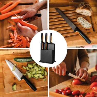 Набір кухонних ножів Fiskars Functional Form з підставкою (5 ножів), чорний пластик