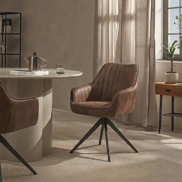 Обертовий стілець ARVIT B&D Home з підлокітниками, коричневий, штучна шкіра, металевий каркас. Кухонний стілець з пружинним блоком та функцією обертання 360°