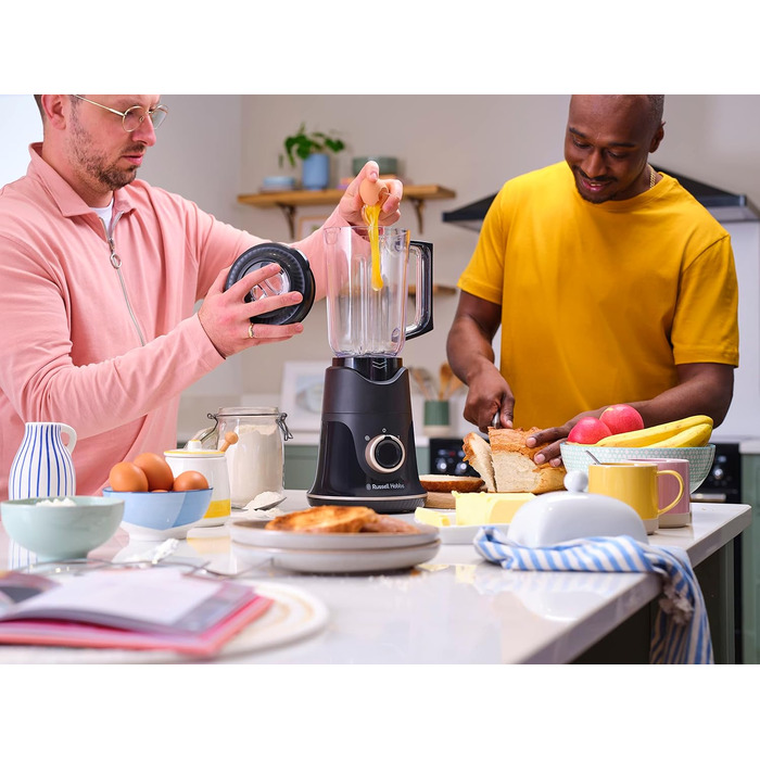 Стаціонарний блендер Russell Hobbs Smoothie Maker 27121-56, скляна чаша 1.5л, 850 Вт, 2 швидкості та імпульсний режим, Matte Charcoal