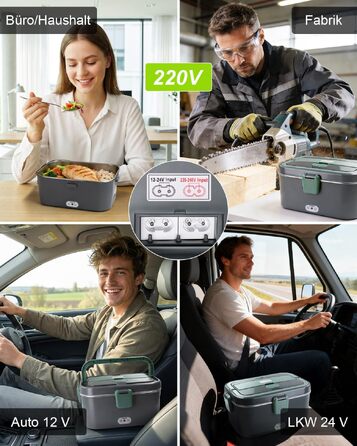 Електричний ланч-бокс підігрівач їжі AUTOPkio 1.8Л, 80Вт (12В/24В/220В) з сумкою та набором приборів для авто, вантажівок та офісу
