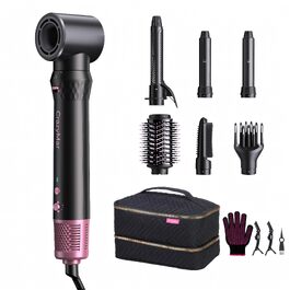 CrazyMar Airstyler 7-в-1: Фен-щітка з іонізацією, автоматичний стайлер для волосся, випрямляч та плойка (чорний)