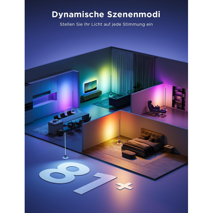 Govee Stehlampe Pro 2100 Лм, RGBIC LED лампа з Bluetooth-колонкою, білий шум, Alexa, 16 млн кольорів, музична синхронізація, сіра, для вітальні