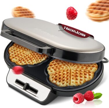 Вафельниця Clatronic WA 3745, 1200 Вт, антипригарне покриття, регульоване підсмаження, серцева форма, 2 вафлі за раз