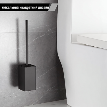 Силіконова туалетна щітка BVL чорна, настінна, квадратна, з двома змінними насадками