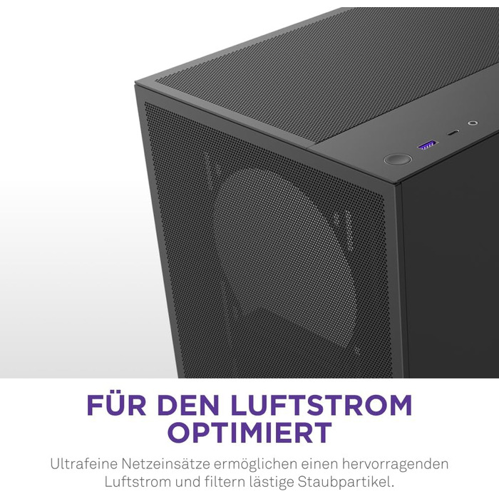 NZXT H5 Flow – компактний ігровий ATX Midi Tower корпус для ПК, високий повітряний потік, 2 вентилятори 120 мм, підтримка радіатора 360 мм спереду та 240 мм зверху, чорний