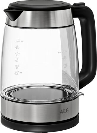 Електрочайник скляний AEG GK4-1-4GB, 2200 Вт, 1,7 л, знімний фільтр, індикатор рівня води, автовідключення, відкривання однією рукою
