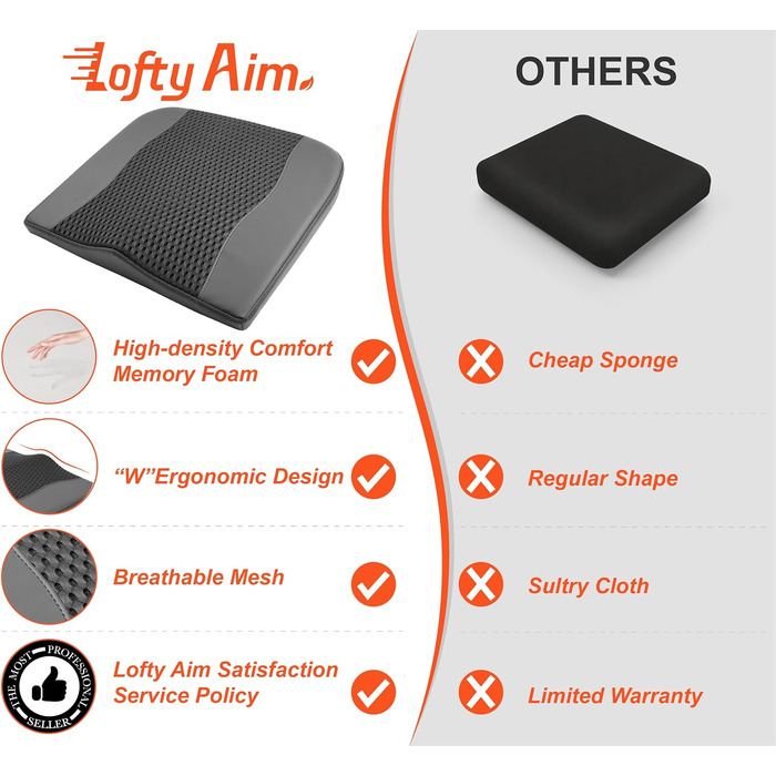Автомобільна подушка Lofty Aim з Memory Foam для водія: підтримка спини, зняття болю при ішіасі, чорний 4D Mesh. Для автокрісла, офісного крісла, візка.