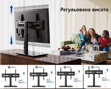 Підставка для телевізора FITUEYES, регульована, обертається, для ТВ 32-65 дюймів, VESA 600x400, чорна