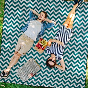 Пікнік-ковдра Relaxdays XXL 200x200 см, теплоізоляційна та водонепроникна, складана флісова пляжна ковдра з ручкою, зелено-біла