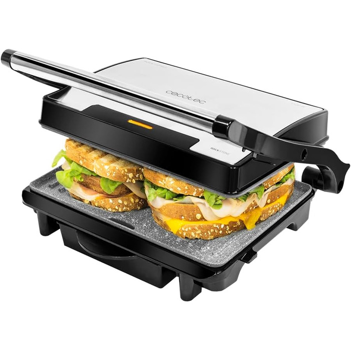 Електрогриль Cecotec Rock'nGrill 1500 Rapid з каменем RockStone, регульованою кришкою, збирачем жиру, 1500 Вт, нержавіюча сталь