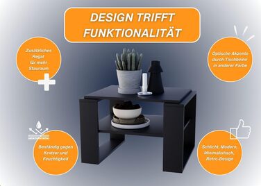 Журнальний стіл CraftPAK Kaja 63 для вітальні, чорний, з ДСП, сучасний дизайн з додатковою полицею