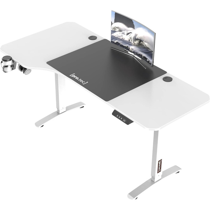 Електричний письмовий стіл pro.tec Oxnard 160x75 см з регулюванням висоти, пам'яттю, до 80 кг, тримачем для напоїв і гачком для навушників, алюмінієва рама, білий