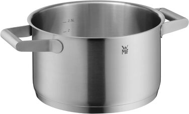 Набір каструль WMF Comfort Line для індукції, 5 предметів, матова нержавіюча сталь Cromargan, зі скляними кришками, з мірною шкалою, можна штабелювати, без покриття