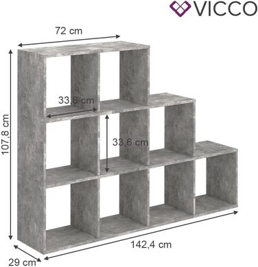 Стелаж-сходи Vicco, антрацит, 142.2 x 107.8 см – універсальний книжковий стелаж для зберігання, сучасний дизайн