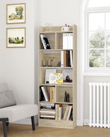 Стильний стелаж для книг Hzuaneri з 6 секціями, білий (Eichenbeige), 24 x 60 x 170 см | Для вітальні, офісу, спальні