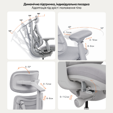 Крісло офісне ергономічне LiberNovo Omni Space Gray 48 см