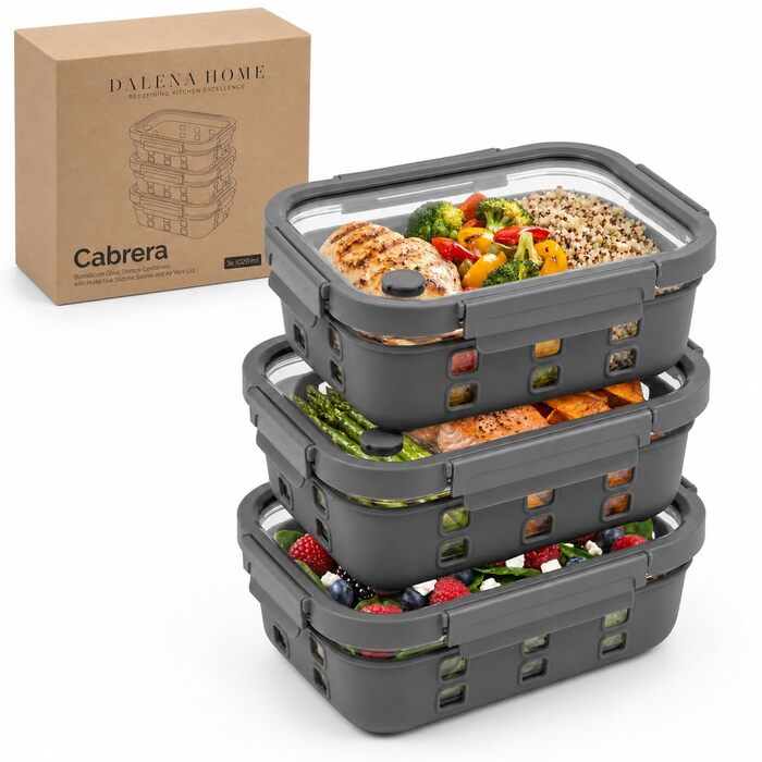 Набір контейнерів для їжі Meal Prep зі скляними кришками, герметичні, 3 шт. по 1020 мл, Cabrera