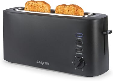 Тостер Salter Retro 2-слотовий, чорний - 7 режимів підсмажування, розморожування, підігрів, функція скасування, підйом решітки, знімний піддон для крихт, автоматичне центрування, тримач для булочок, захист від застрягання, 930 Вт