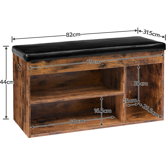Лавка для взуття HOOBRO з м'яким сидінням, 3 відкриті полиці, 82x31,5x46,5 см, місткий взуттєвий шафа для передпокою та вітальні, витримує до 150 кг