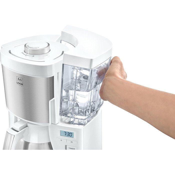 Кавоварка Melitta Look Therm Timer з термокувшином, таймером і захистом від капання, біла, модель 1025-17, для фільтр-кави