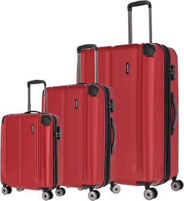 Набір валіз TRAVELITE City 3 шт. (S/M/L), жорсткий корпус, 4 колеса, ручна поклажа, валізи для подорожей з ударостійким покриттям, TSA-замок, розширення (крім S), червоні