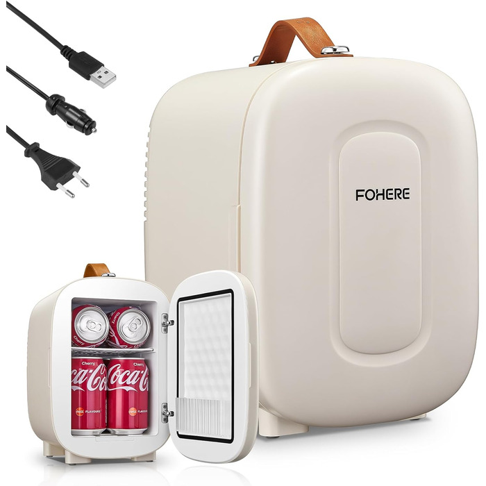 Міні холодильник FOHERE 5 літрів, USB живлення, 220V/12V, для напоїв та догляду за шкірою, білий