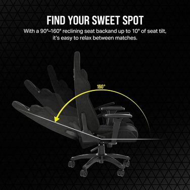 Ігрове крісло Corsair TC100 Relaxed, текстильне, чорне, ергономічне, з подушкою для попереку та знімною подушкою для шиї з memory-піни, регульовані підлокітники, стиль автоспорту