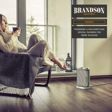 Керамічний обігрівач Brandson 1500 Вт, енергоощадний, безшумний, 2 режими, для ванної кімнати, плавне регулювання температури, термозахист, сріблясто-білий
