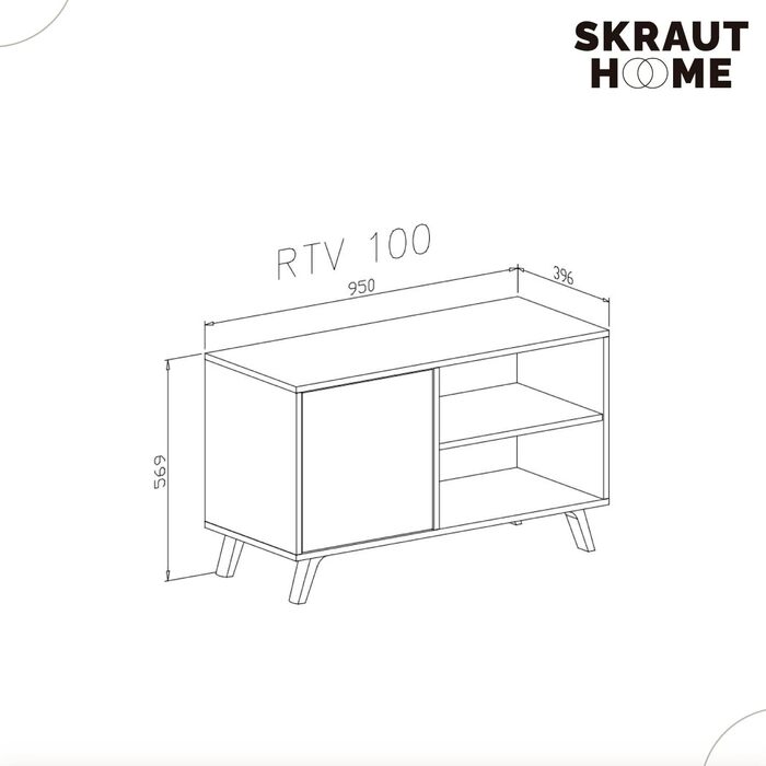 ТВ-тумба Skraut Home Wind 100 для вітальні, 95x57x40 см, сіра, для телевізорів 32-40 дюймів, з розпашними дверцятами, колір Пучіні