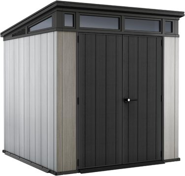 Сарай садовий Keter Artisan 7x7 з підлогою, похилим дахом, подвійними дверями та вікном, 214x218x226 см, 8.3 м³, сірий - для зберігання на вулиці