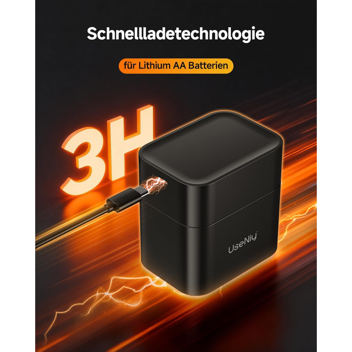 Набір акумуляторів UseNiy AA 1.5V Lithium (8 шт.) з зарядним пристроєм на 8 слотів, чорний