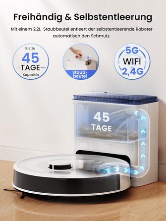 Робот-пилосос LEFANT M2Plus з функцією миття підлоги, 6000Pa, LiDAR-навігація, самоочищення, для видалення шерсті тварин, білий (M2L Plus)