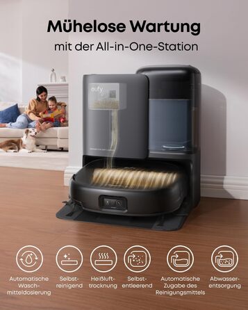 Робот-пилосос Eufy Omni E25 HydroJet з функцією миття, 20000Pa, Turbo-сила всмоктування, щітки DuroSpiral, CornerRover для кутів, станція All-in-One, для тварин та дітей
