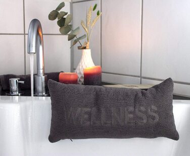 Ортопедична подушка для ванни з мікрофібри Wellness, з присосками і блискавкою, для підтримки голови та шиї, 40x20 см, антрацит