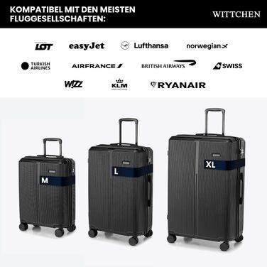 Валіза велика Wittchen Stripes Line XL (76.5x50x29 см) чорна, пластикова валіза-тролей на 4 колесах, 96 л, з кодовим замком та телескопічною ручкою
