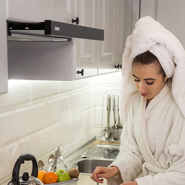 Витяжка кухонна CIARRA CBCB6906D 60 см, T-подібна, чорна, A++, продуктивність 391 м³/h, LED-підсвітка, з вугільним фільтром CBCF002X2, режим рециркуляції та відведення