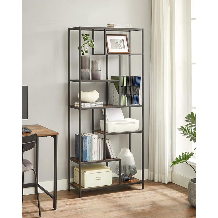 Стелаж Songmics у стилі лофт, 80 x 30 x 180 см, чорний/рустикальний дуб