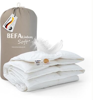 BEFA SOFT Пухова ковдра зимова 100x135 см | Пухова ковдра з 90% пуху та 10% пера | Дихаюча та легка у догляді | Для алергіків (NOMITE) | Відповідає стандартам добробуту тварин (DOWNPASS) | Oeko-TEX Клас 1 | Зроблено в Німеччині