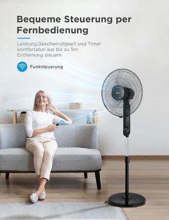 Вентилятор підлоговий Midea FS40-15FR з пультом, 3 режими, LED дисплей, таймер, регульована висота, чорний