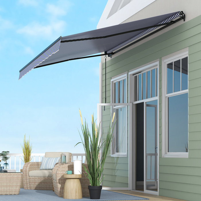 Настінна балконна маркіза 4x3 м з ручною рукояткою, захист від сонця, Alu, синій+білий