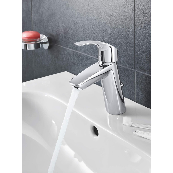 Змішувач для ванної кімнати Grohe Eurosmart, економічний, хром, з витяжною пробкою, 17 см, проста установка