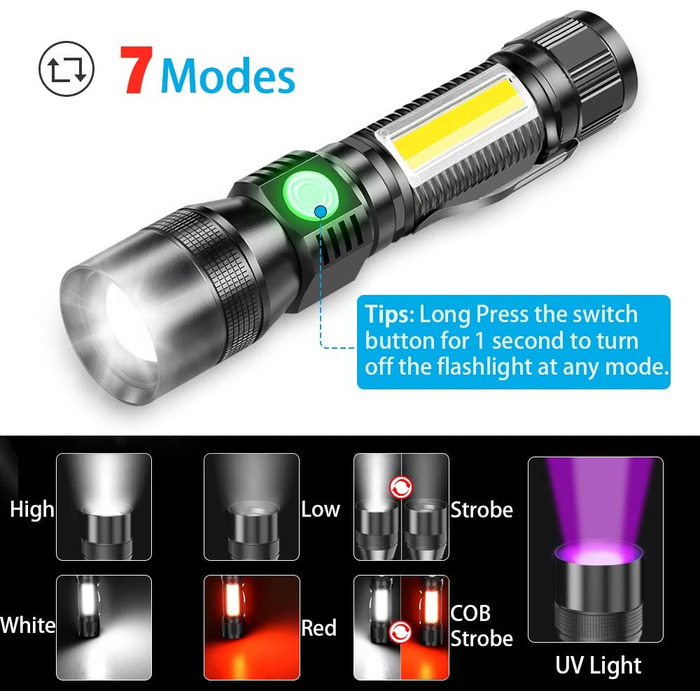 Karrong LED ліхтарик з ультрафіолетовим світлом 395нм, USB-зарядка, магніт, 7 режимів, акумулятор, для кемпінгу та туризму, 2 шт.