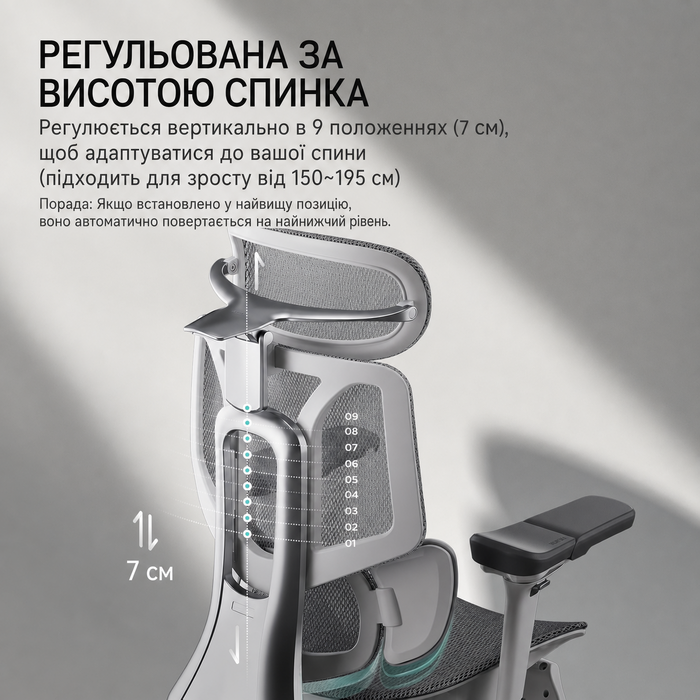 Офісне крісло Hbada E3 Pro ергономічне, з динамічною 3-зонною поперековою підтримкою, 4D регульованим підголівником, 6D регульованими підлокітниками та висувною підставкою для ніг, сіре