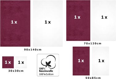 Набір рушників Betz Deluxe 8 шт, 100% бавовна, білі та сливові, 2 банних, 2 душових, 2 для рук, 2 для обличчя