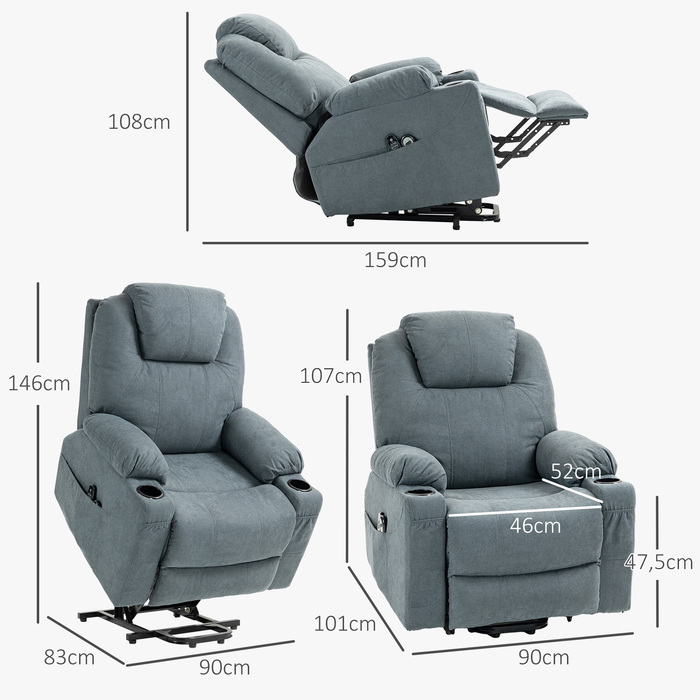 Масажне крісло HOMCOM Standing Aid, електричне, з 8 точками масажу, функція відкидання, функція підігріву, піна, 90x101x107см, темно-сірий