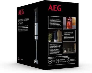 Занурювальний блендер AEG HB5-1-8SS, 2 леза з нержавіючої сталі, насадки, змінна швидкість, турборежим, мийка в посудомийці, чорний