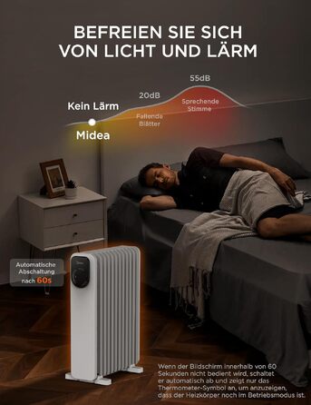 Масляний радіатор Midea NY2311-24UR, 2300 Вт, 11 секцій, з пультом ДК та LED-дисплеєм, чорний