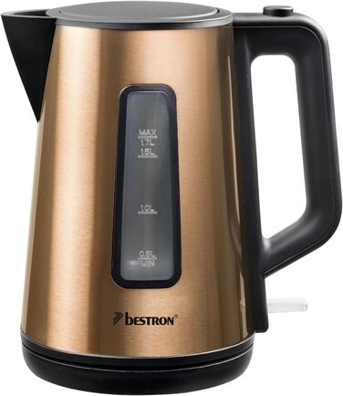 Чайник Bestron з основою 360 з автоматичним захистом від зупинки та сухого ходу, об'єм 1,7 л 2200 Вт AWK2200BW, чорний/мідь